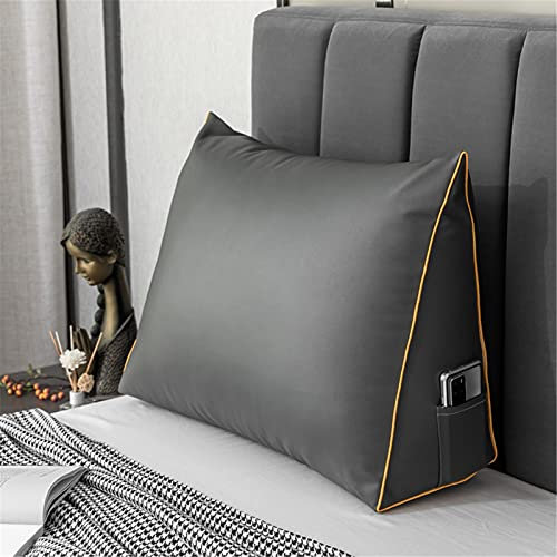 Fengflaw Einfarbiges Lesekissen-Kissen Aus PU-Leder, Komfort-Dreieck-Kissenkeil Für Kopfteil Bett Weiche Baumwollfüllung Flex-Bettkissen Große Rückenlehne Bettdecke,Dark Gray,45X45X22CM