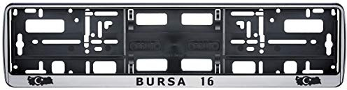 Auto Kennzeichenhalter in der Farbe Silber/Schwarz Nummernschildhalterung Auto, Nummernschildhalter Türkei Flagge 16 Bursa 2 Stück