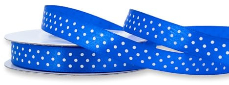 Satinband mit Punkten 12mm x 25m Rolle - FARBAUSWAHL in 12/25mm - farbecht & waschbar - Schleifenband für Hochzeit - Geschenkband zum Verpacken Dekorieren Basteln - Blau 352