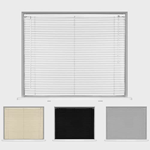 Caecus Made To Measure PVC Window Venetian Blinds - Easy Fit Home Office - Up To 105cm x 150cm - White