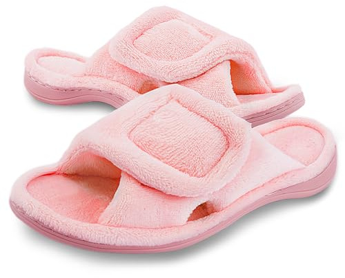 Git-up Zapatillas de Estar por Casa para Mujer Espuma de Memoria con Soporte del arco Gancho y bucle Diabético Amplio Punta abierta Zapatos de Casa Interior Exterior, Rosa 8/9
