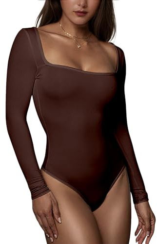 RoomTour bodysuit toppar elegant långärmad body dam body för dam stringbody, 1-brun, M