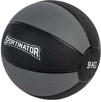 SPORTINATOR® Training Medizinball in grau/schwarz, mit Gewichtsangabe auf dem Ball, ideal für das Kraft- und Konditionstraining. Größe 1 bis 10, Gewicht von 1 kg bis 10 kg (9)
