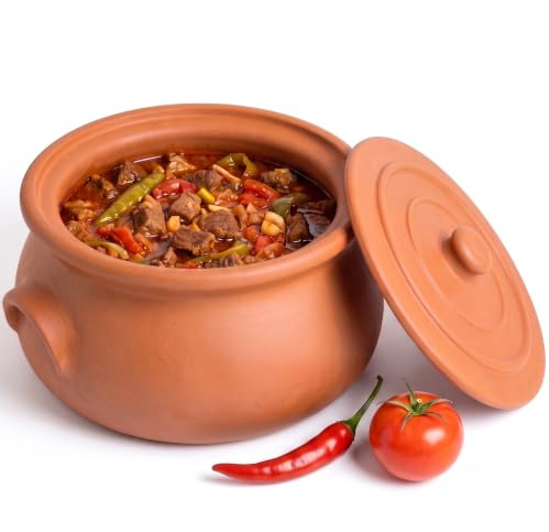 Hakan Handmade Clay Pot with Lid, Natural Unglazed Earthen Cookware, Terracotta Pot, Casserole Dish, Rice Cooking, Clay Pot, Terracotta Pan, Korean, Indian, Mexican Dish, Midi, 4.7 Quarts (4.5 L)
