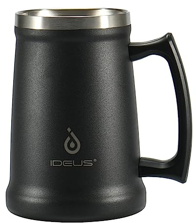 Ideus® Jarra de cerveza aislada con mango, 710 ml, acero inoxidable, taza térmica grande, taza térmica de metal, taza de cerveza, nacido para el Oktoberfest (negro)