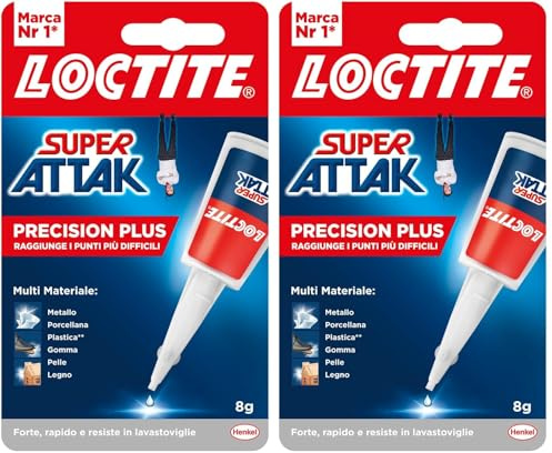 Loctite Super Attak Precision Plus, Colla liquida trasparente con beccuccio extra lungo, Colla attaccatutto forte multimateriale, Super colla resistente e precisa, 1x8g (Confezione da 2)