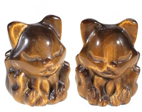 Nupuyai 2 STK. Fuchs Figur Deko Tigerauge Handschmeichler Glücksbringer | Tigerauge Stein, 3cm Fuchs Steinfigur Tischdeko, Handschmeichler Heilstein, Taschenstein, Talisman Fuchs Geschenk für Frauen