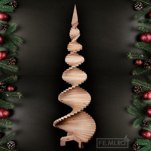 FE.MI.RO - Albero di Natale in Legno di Abete 200 cm x 70 cm – Design Moderno con Struttura Rotante - Albero Natalizio da Terra per Interno ed Esterno – Decorazione di Natale Minimal