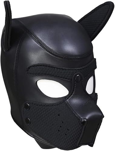 Bussy Masque à capuche amovible pour chien adulte – Masque intégral amovible pour Halloween et costumade – Accessoires de performance, cadeaux (noir)