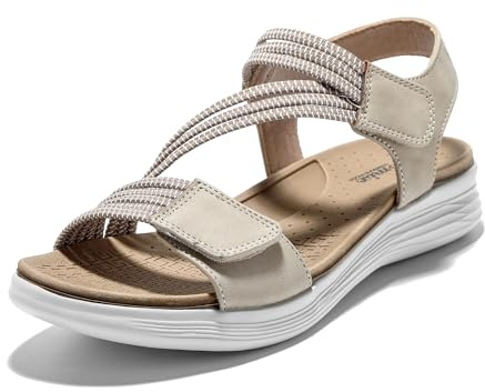 JOMIX Sandali Donna Comodi Estivi con Strappo Plantare Ortopedico Morbido Chiusura Regolabile Scarpe Anziani Erogonomico Leggeri Traspiranti da Passeggio Camminata SD9293 Giallo 36