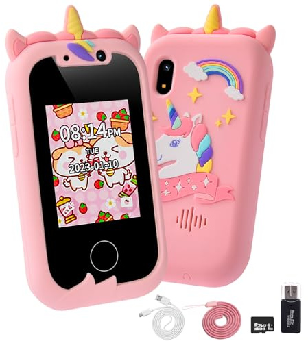 Ainiv Smartphone per Bambini con Scheda SD 8 GB, Regalo 3-12 Anni, Giocattoli Elettronici Educativi per Compleanno Natale (Rosa)