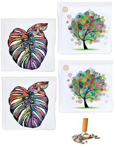 4 Pack Ashtrays for Cigarettes Pocket Ashtray Pouch,Fireproof PVC Smell Proof Portable Ashtray,Indoor Outdoor Butt Disposal Bag Compact,Reusable Cute Fancy Travel Ashtray (B)