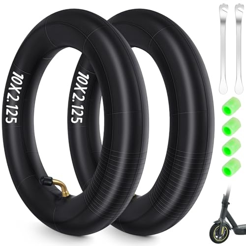 Ainiv Kinderwagen Schlauch, 2 x 10 Zoll Schläuche in Schwarz | Inner Tube, Scooter Schlauch mit Winkelventil 45° inkl 2 Reifensticks, Roller Reifen Kinderwagen Dreirad Laufrad Fahrrad