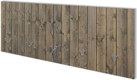 Wallario Wandgarderobe aus Glas in Größe 80 x 30 cm mit Memoboard-Funktion, Motiv: Holzpaneelen in grau braun - Holzmuster mit Maserung | 5 Kleiderhaken zum Aufhängen von Jacken
