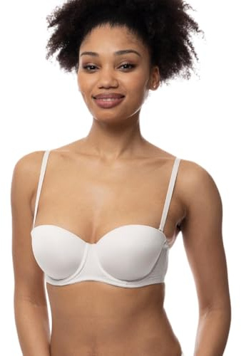 Dorina Damen Michelle Bügel-Bandeau-BH - Leicht Gepolsterte, Geformte Körbchen, Mehrweg Verstellbare Träger, Transparente Träger Inklusive, Weiß