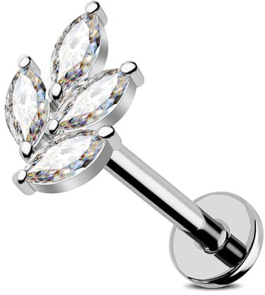 Jewseen Knorpel Stud G23 Titan Flatback Ohrringe Blätter Helix CZ Tragus Piercing Schmuck Intern Gewinde Lippen Ring