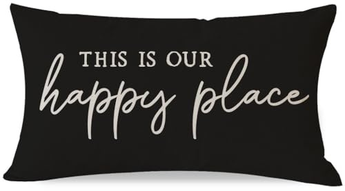 PANDICORN This is Our Happy Place Pillow Covers 12x20 Inch, Black