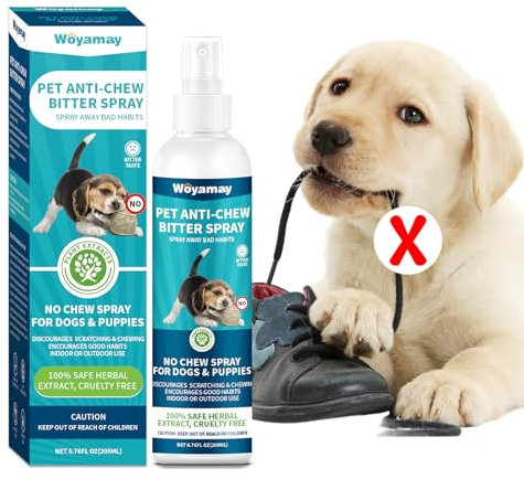 Woyamay Anti Chew Spray for Dogs, 200ml Bitter Apple Dog Spray, Dog Repellent Spray to Stop Chewing Licking of Furniture, Shoes, Bandages, Training & Behavior Aids for Dogs, Indoor & Outdoor Use