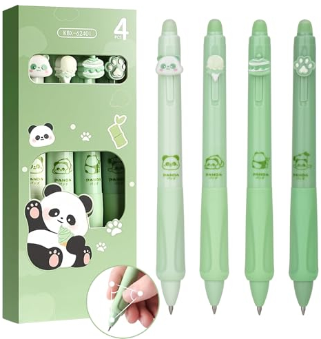 DealKits Radierbarer Kugelschreiber, 4 Stück Kuli Radierbar, Themen Panda, Eiscreme, Kuchen, Bärenklau, Kugel am Ende zum Entfernen der Tinte - Blau, Spitze 0,5 mm, Wärmeempfindliche Radierstifte