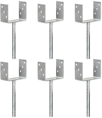 Brokky Fence Anchors 6 pcs Silver 12x6x30 cm Galvanised Steel,Fence Posts Support U Type Pergola Brackets Extender Foot Shaped Concrete in U Heavy Duty Posts Anchor Tool Spikes Steel Galvanised