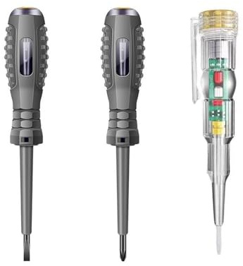 Lot de 3 tournevis testeur de tension, stylo à double usage, détecteur électrique, outil de circuit lumineux LED pour électricien et technicien – Noir et transparent
