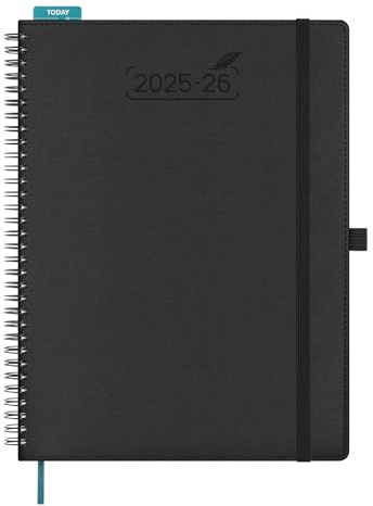 BEZEND Kalender 2026 Wochenplaner A4,18-Monate Juli 25-Dez 26,Buchkalender Ringbuch PU-Leder Softcover 1 Woche 2 Seiten mit Stifthalter - Schwarz
