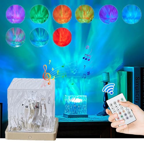 Northern Lights Ocean Wave Projector Light 9 Colors Gradual Flame Lamp with music, Water Ripple Night Light with Remote Control USB Rechargeable Aurora Projector Ambient Lighting Room Decor,White