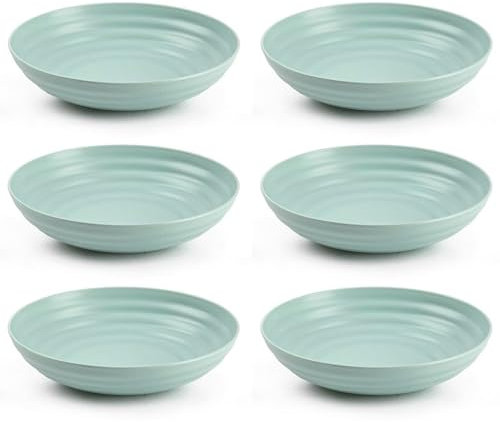 Tradineur - Confezione da 6 piatti fondi in plastica, riutilizzabili e riciclabili, adatti per uso alimentare, forno a microonde e congelatore, prodotti in Spagna (verde pastello - 19 x 4,5 cm - 750