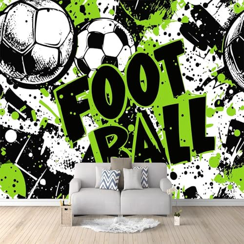 Photo Wallpaper Dark Green Football Element 350x256 cm Non-Woven Wall Mural, 3D Wallpaper Roll Mural, Moderne Living Room Bedroom Art Poster Mural Wallpaper