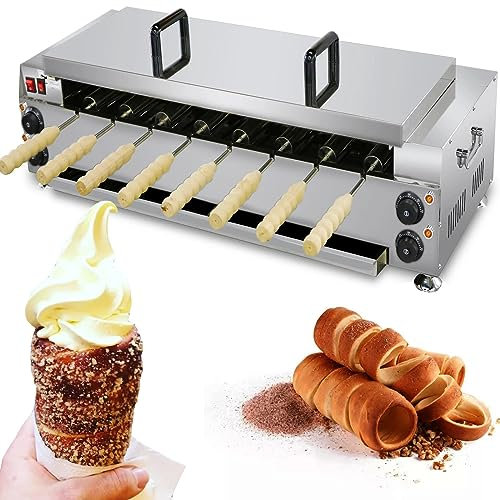 Commercial Chimney Cake Oven with 8 Baking Rollers, 6000W Electric Toaster Machine, 50°C~300°C Temperature Range Chimney Bread Roll Grill Maker for Restaurant Home Kitchen