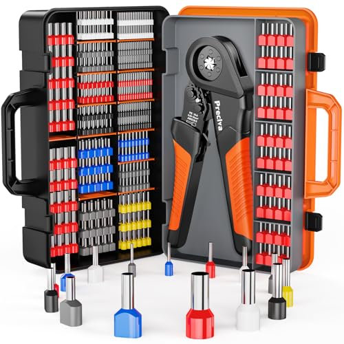 Crimping Tool 0.08-16mm² with 1300pcs Crimp Connectors(350 Dual Wire Terminals), Preciva Hexagon Crimper with Suitcase, Self-adjsutable Ratchet Crimping Tool Set for Insulated/Uninsulated Cable