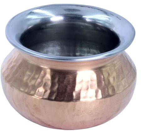 THE Unltd India Handi Copper Serving Dish - Double Walled, Durable, Wide Rim, Home Restaurant Café Buffet Display Rice Curry Food Serving Pot