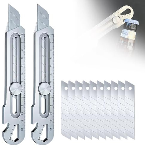 Profi Cuttermesser Set, 2025 Neu Edelstahl Universalmesser mit Extra 10 Pcs 18mm Abbrechklinge, Multifunktionales Mehrzweck Robuste Teppichmesser Druckguss Cutter Messer (2 Stück)