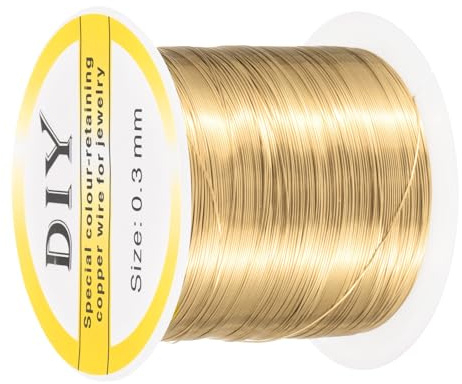 QUARKZMAN 0,3 mm/28 Gauge koppartråd för smyckestillverkning, 1 rulle hantverk fläckbeständig pärltråd för smyckestillverkning gör-det-själv (ljusguld) – 100 m
