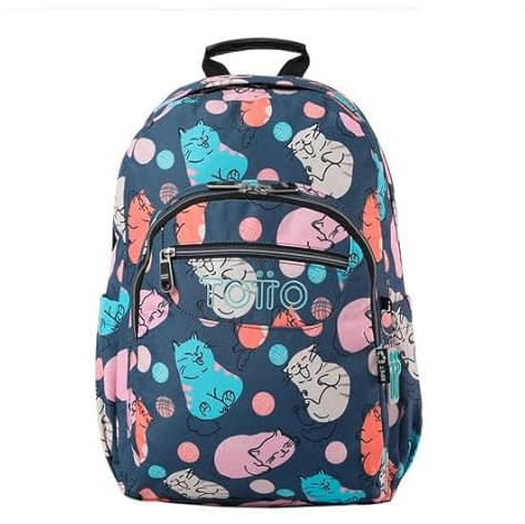 TOTTO - Mochila Escolar Adaptable a Carro, Modelo Acuareles, Capacidad 20 L, Bolsillo para Pc 14, 2 Bolsillo Botella, Espaldar Ergonómico con Flujo de Aire, Correas en S, Estampado Missi Multicolor