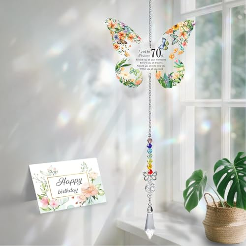 OINETRK 70th Birthday Gifts for Women - Butterfly AcrylicSuncatcher | Perfect 70th Decorations for Mum, Sister,Wife & Friends | Unique 1956 Birthday Ideas
