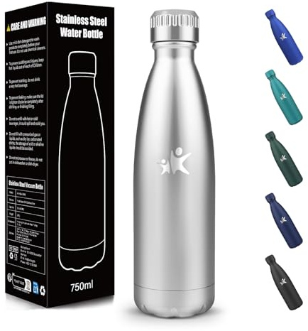 Botella Agua Acero Inoxidable, 750 ml Libre de BPA, Botella Termica, 304 Acero Inoxidable, Botellas Agua, Aislamiento al Vacío de Boble Pared, Cantimplora Isotermica para Gimnasio - Color verdadero