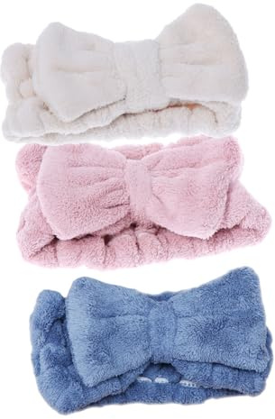 PACKOVE 3 st Elastiska Hårband med Bowsnod Ansiktsvask Huvudband för Makeup och Tvätt Ansikte Blått Rosa