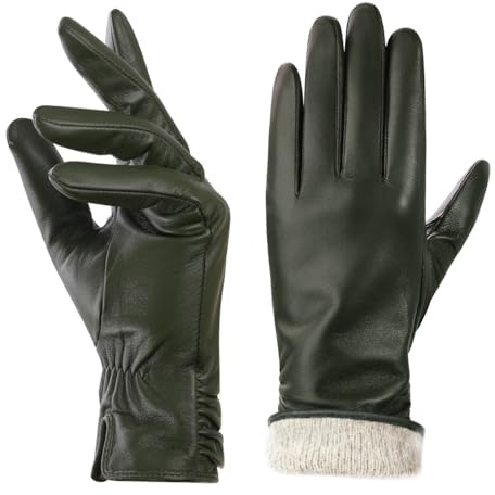 BISON DENIM Damen Winter Lederhandschuhe Warme Kaschmirhandschuhe | Touchscreen-Funktion, Autofahrerhandschuhe, wärmespeichernd, Stretch-Passform