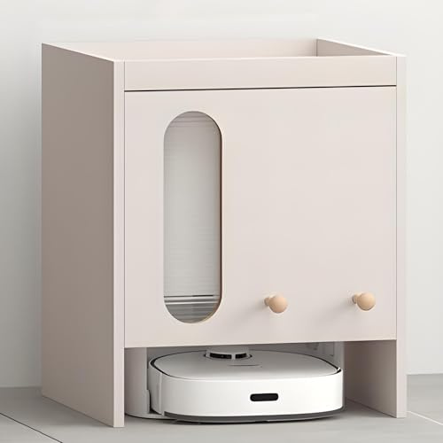 Valdoza Armario para Robot Aspirador con Puertas y Cajones – Mueble Oculto de Almacenamiento para Salón, Dormitorio, Cocina – Organizador para Aspiradora, Cambio de Agua Fácil(Beige,H60cm/23.6in)