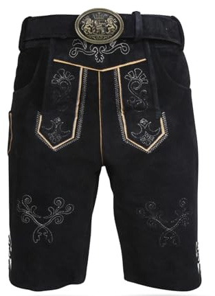 ALL THE GOOD Trachtenlederhose Herren kurz Bayerische Tracht Oktoberfest Lederhose mit Gürtel aus Orignal Leder Gr. 46-62 MGKH00 (DE/NL/SE/PL, Numerisch, 62, Regular, Regular, Schwarz)