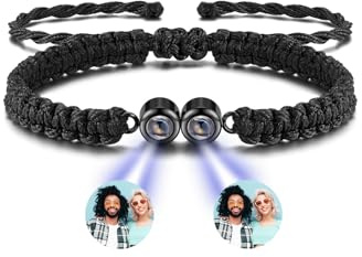 PiercingJak Armband mit Bild Projektion Fotoarmband mit eigenem Foto Armbänder Liebe Freundschaft Schmuck Personalisierte Geschenke für Mann Frauen, 2 Fotos im Stein