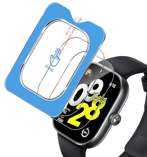 Yenwen Protector de Pantalla para Xiaomi Redmi Watch 4 Con Marco de Montaje, 3 Piezas Dureza 9H Película Vidrio Templado, Anti-arañazos Cristal Templado