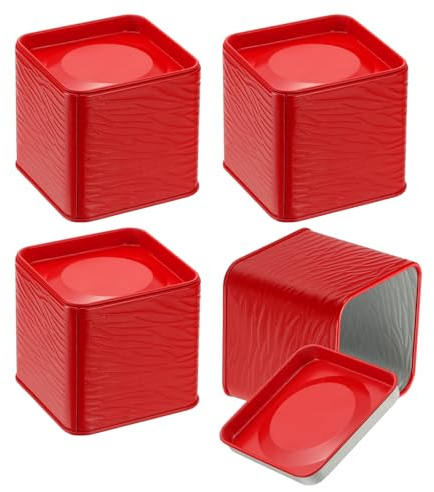 sourcing map 4 barattoli di latta quadrati, 7,5 cm, vuoti, in metallo, con coperchio, per dolcetti, regali, bomboniere, tè, caffè, artigianato, biscotti, rosso