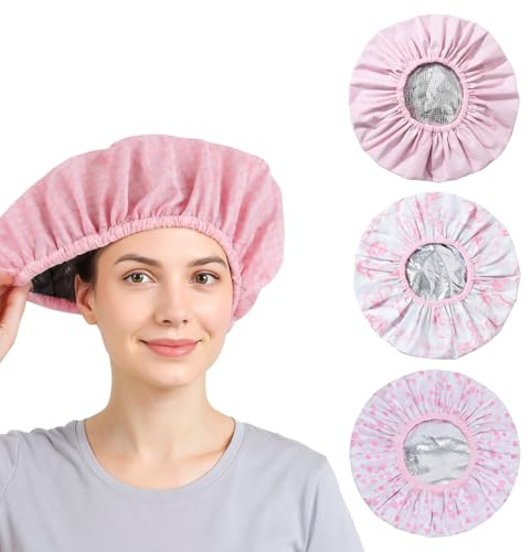 JYNXOR 3 pcs Bonnet Chauffant pour Soins en Profondeur, Bonnet Auto Chauffante pour Soins Capillaires, Bonnet de Soin Double Couche en Aluminium pour Salon de Coiffure de Spa, bonnet de cheveux, Rose