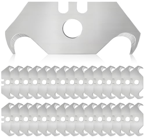 70 Stück Hakenklingen für Teppichmesser, 49 x 32 x 19mm Hakenklinge Trapezhakenklingen 0.6 Klingenstärke mit Lochung Hakenklingen Cuttermesser für Teppichmesser Bodenbeläge