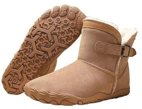 Womens Barefoot Snow Boots Wide Toe Hiking Barefoot Boots Womens,Warm Ankle Booties Fur Lined Zero Drop