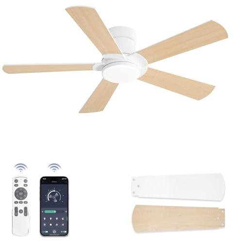 ZMISHIBO Ventilador de Techo con Luz LED Ø 106 cm, Perfil Bajo, Control por APP y Mando, Motor DC Silencioso, 6 Velocidades, Regulable, 3 Temperaturas de Color, Función Reversible,10-100% regulable