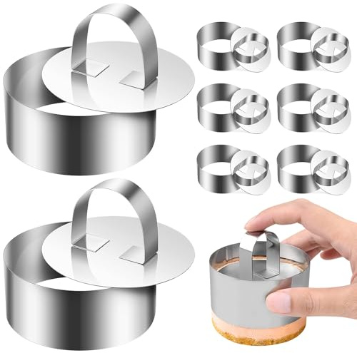 OSALADI Set 8 Stampi Anelli per Torte Rotondi in Acciaio Inossidabile con Spingitori per Mousse e Dessert, Anelli da Forno per Cucina e Pasticceria, Forma per Dolci e Alimenti Creativi