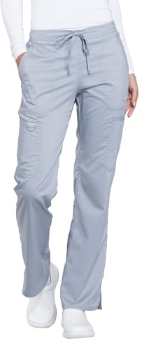 Cherokee Scrubs for Women Mid Rise Moderate Flare Drawstring Pant with 5 Pockets, Ultra Soft & Breathable Fabric - WW120, S, Grey